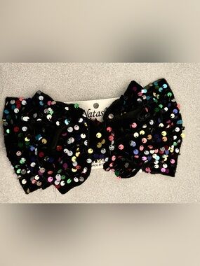 Natasha Black Velvet Colorful Sequin Bow Hair Accessory NWT